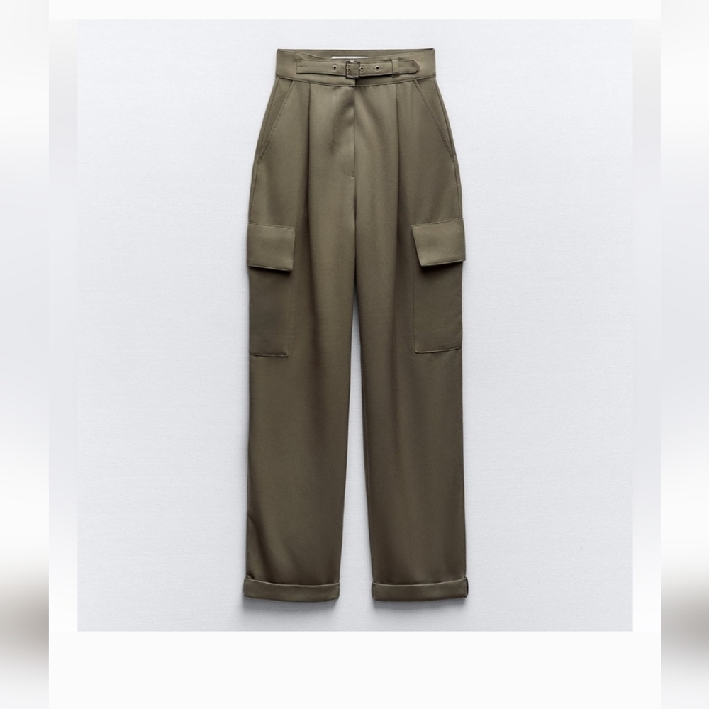 Zara GREEN Khaki cargo PANTS size M